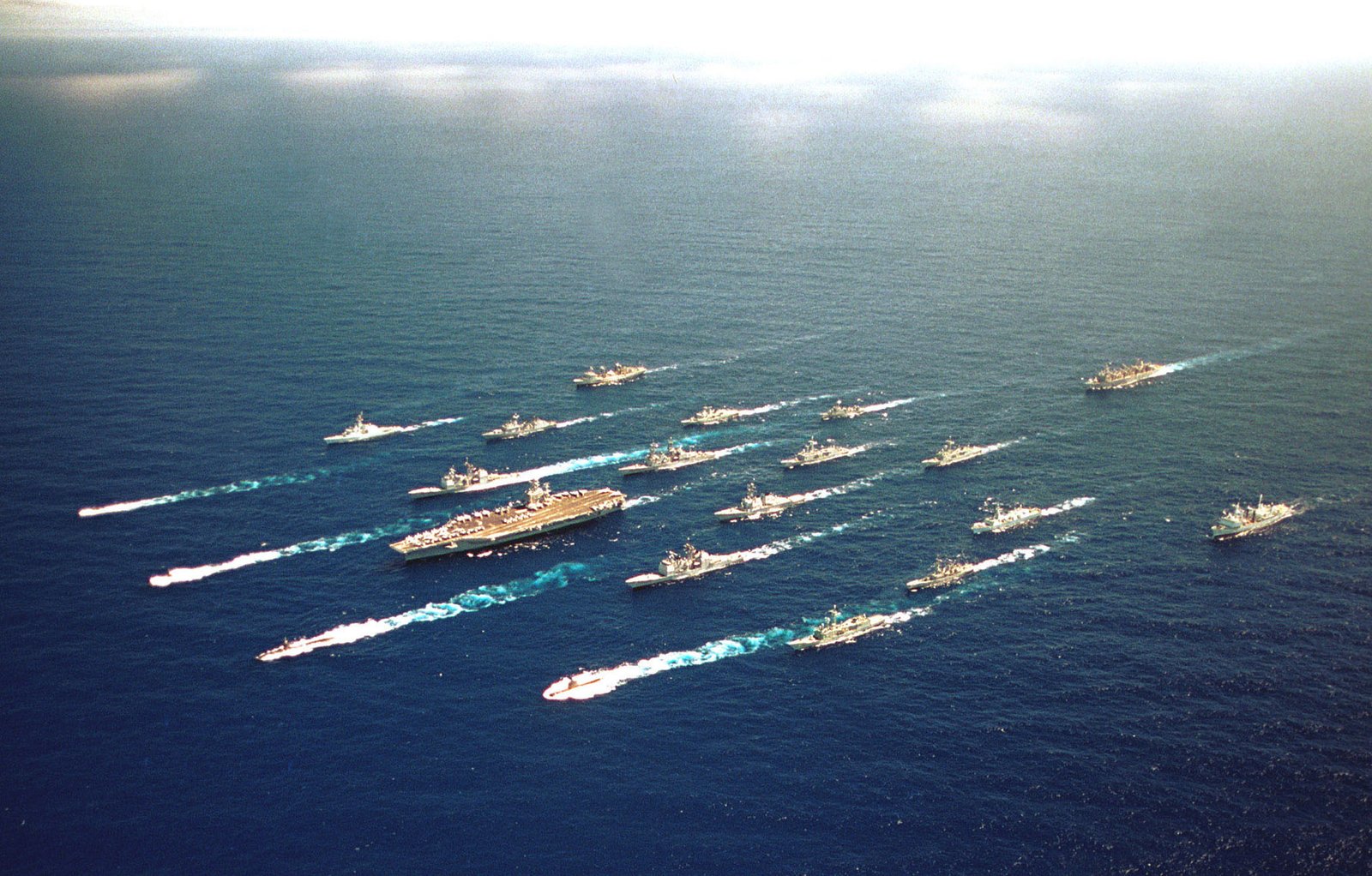 A photo of the USS Abraham Lincoln Carrier Group at sea.