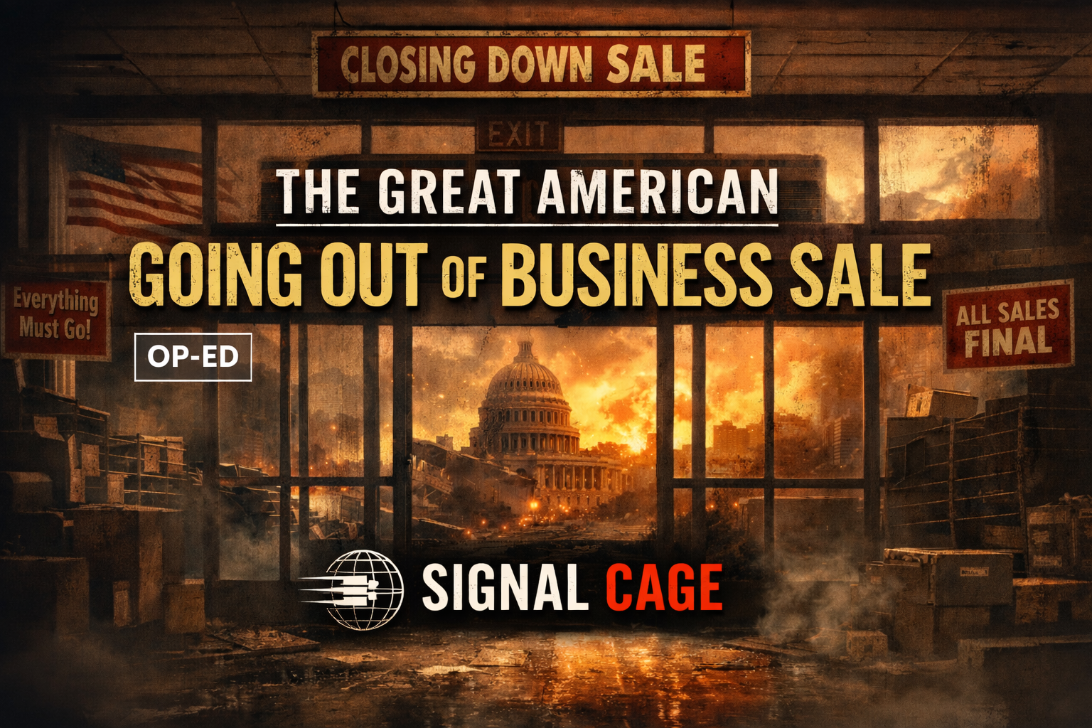 A header image for The Great American Going Out of Business Sale Op-Ed